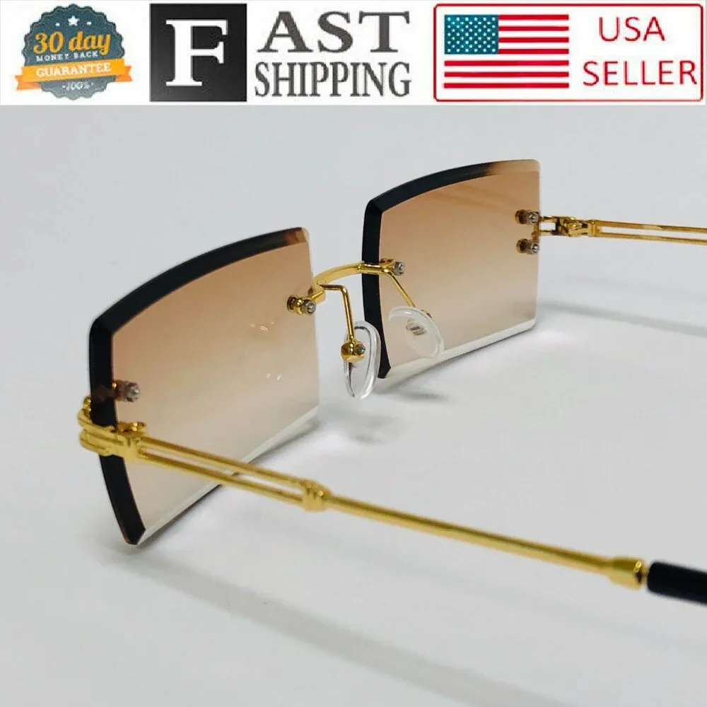 Women Men Sunglasses Rimless Luxury Retro Shades Square Gold Metal‎ Lentes Gafas